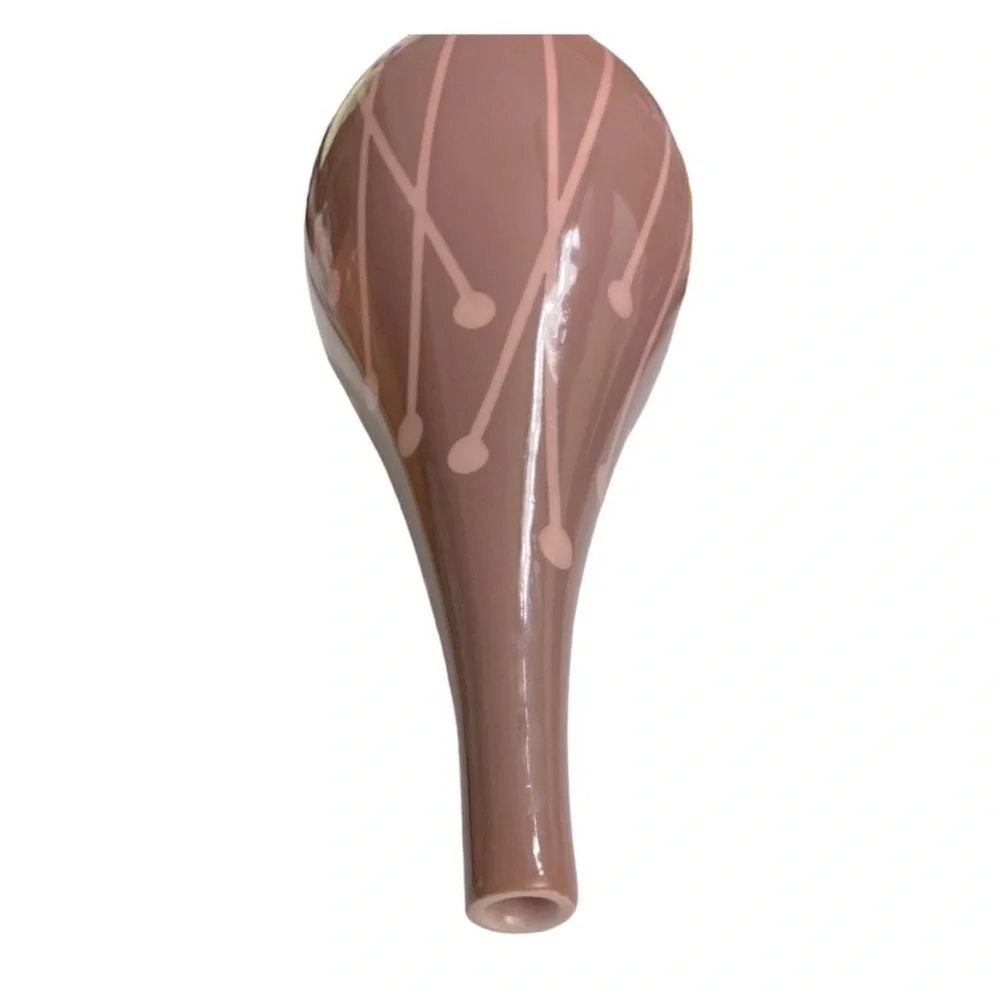 Vintage MCM Mauve Pink Ceramic Teardrop Vase Mod Botanical Design 12